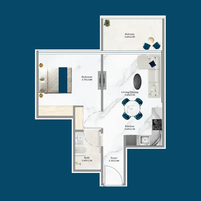 1 bedroom floor plan