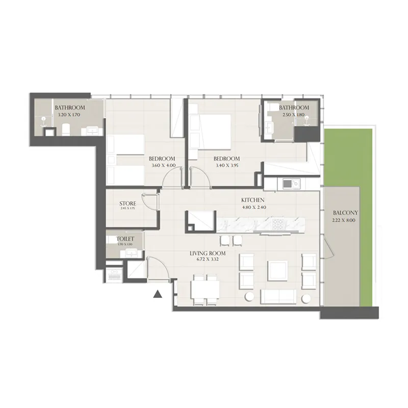 2 bed