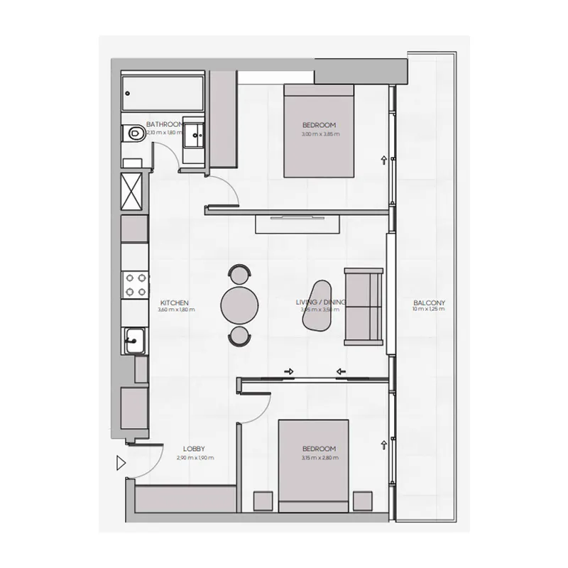 2 bedrooms floor plan