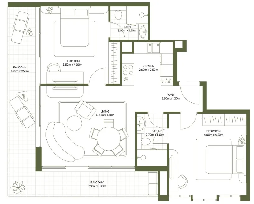 Segrex Development Olivia Gardens 2BR floor plan