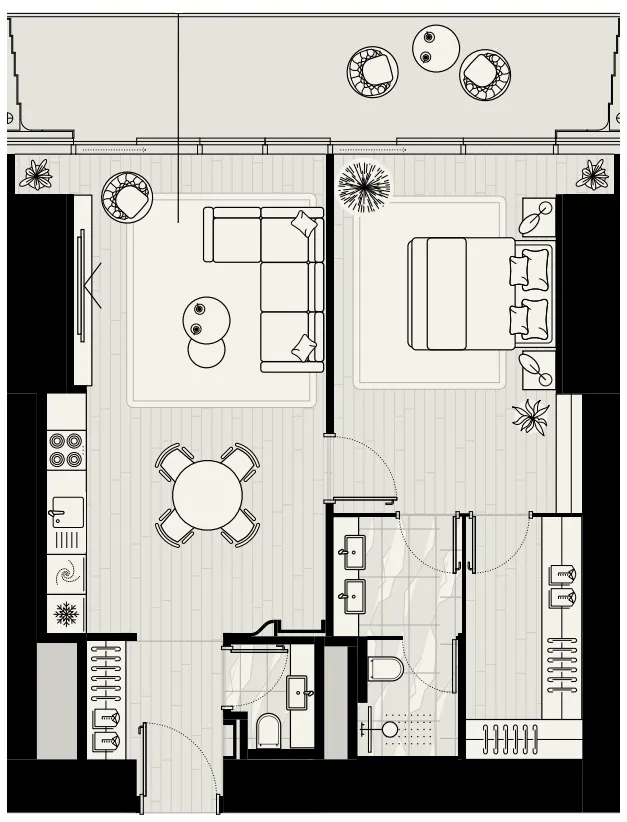 Mered Iconic Tower 1BR floor plan