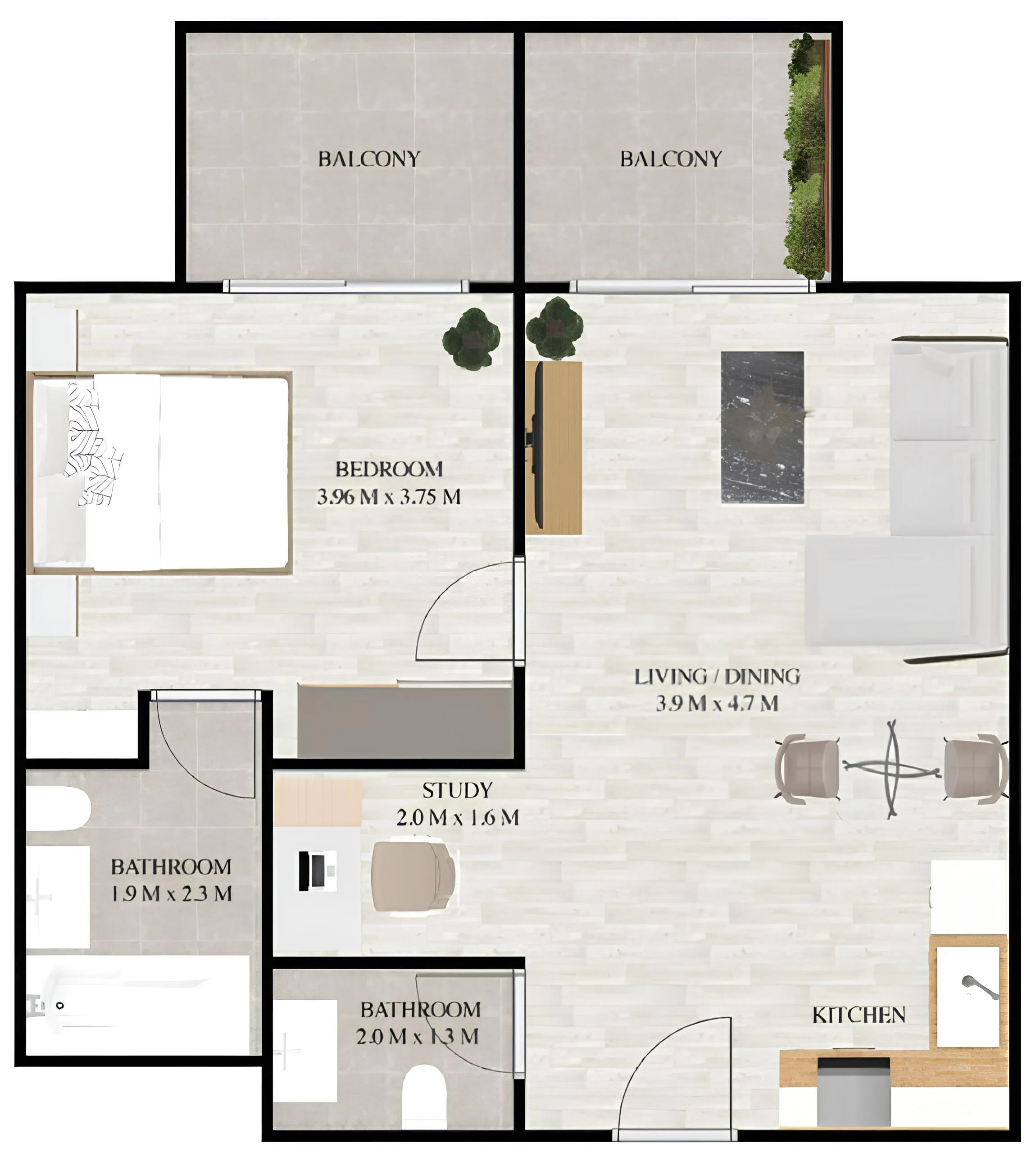 1 bedroom floor plan