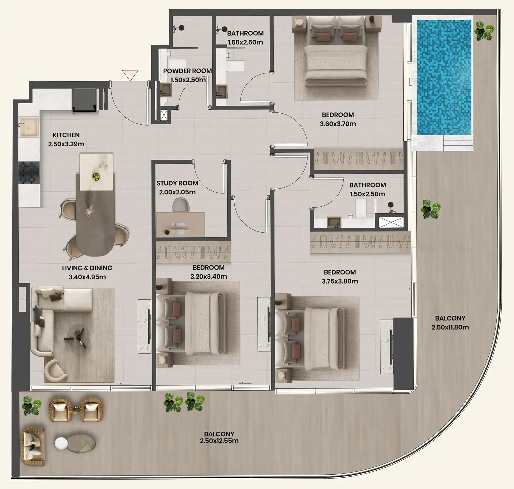 3 bedrooms floor plan