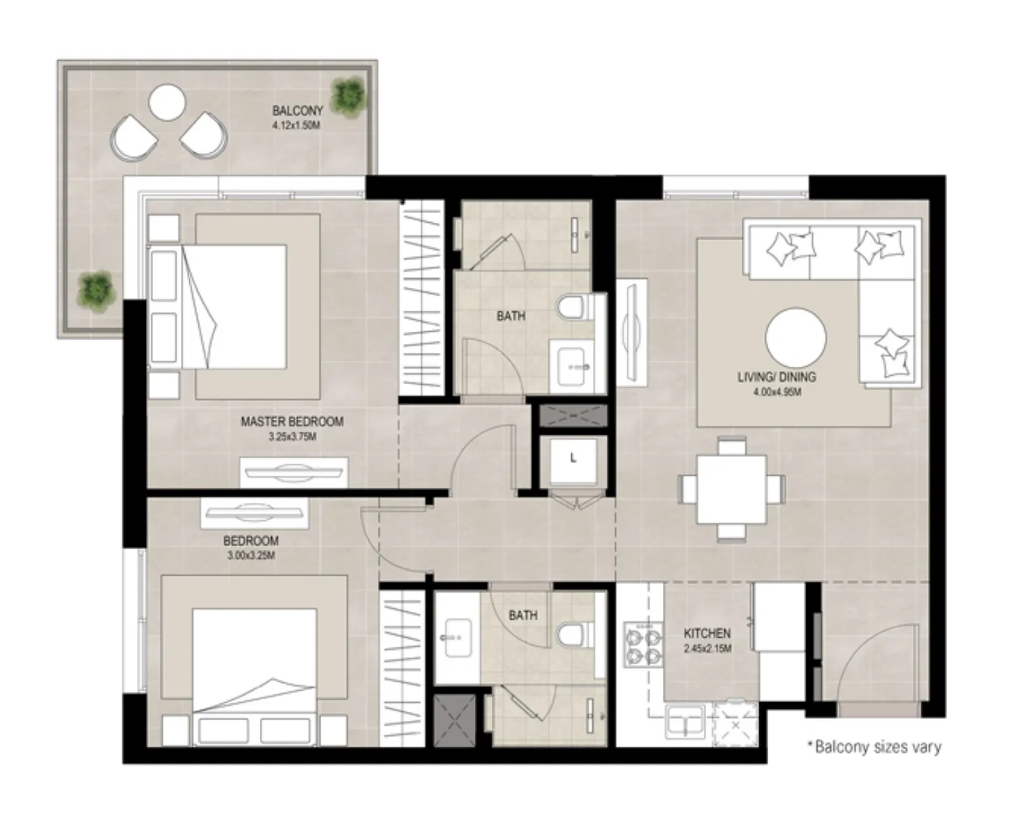 2 bedrooms floor plan