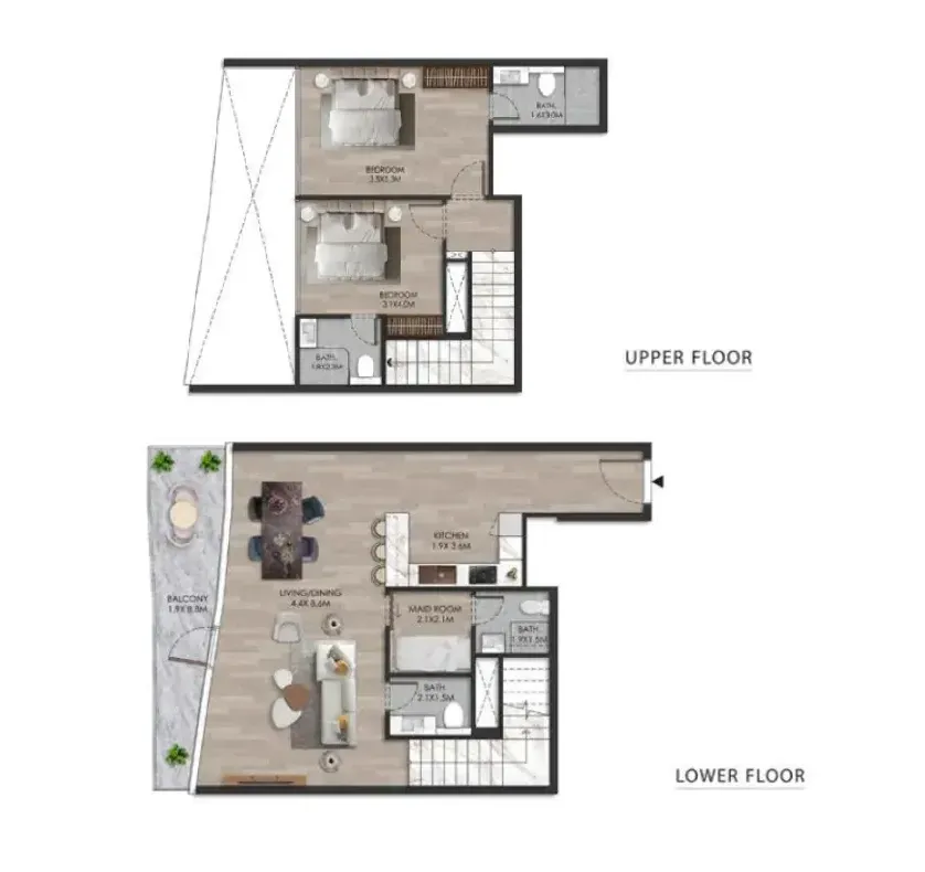 2 bedrooms floor plan