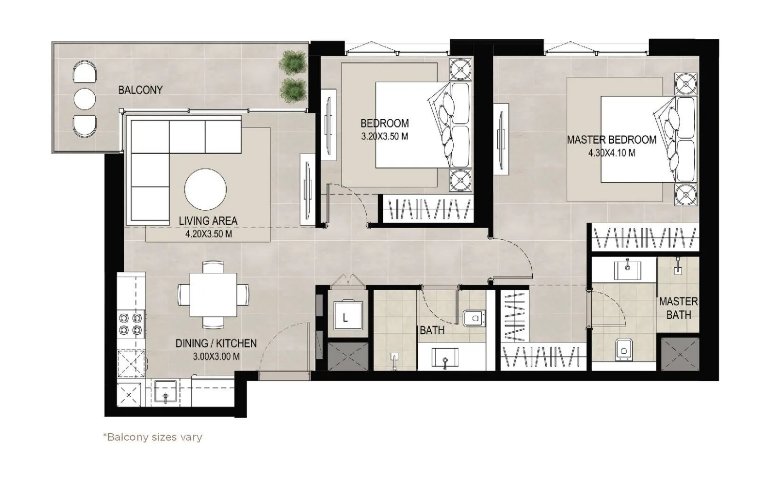 2 bedrooms floor plan