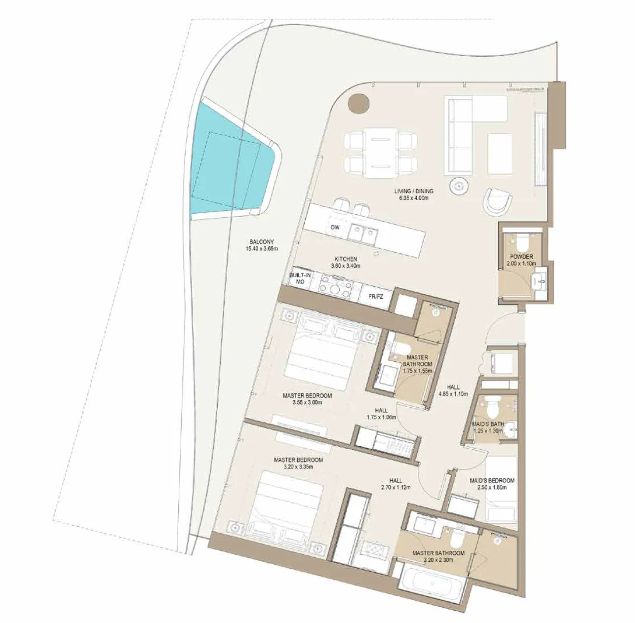 One Development Laguna Residence 2BR floor plan