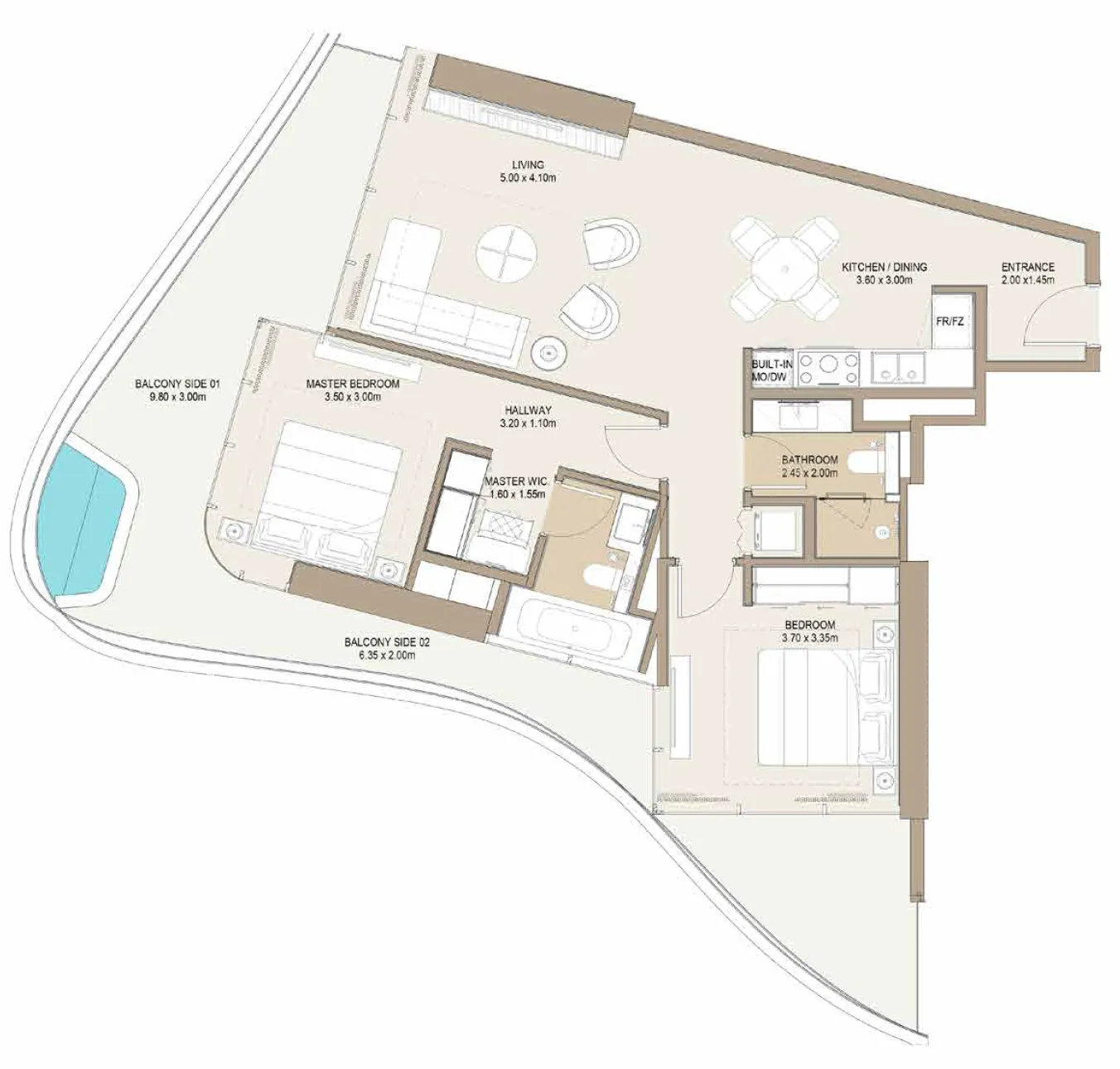 One Development Laguna Residence 2BR floor plan