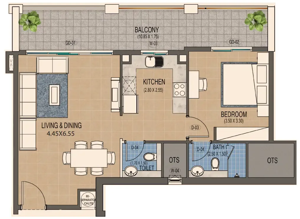 1 bedroom floor plan