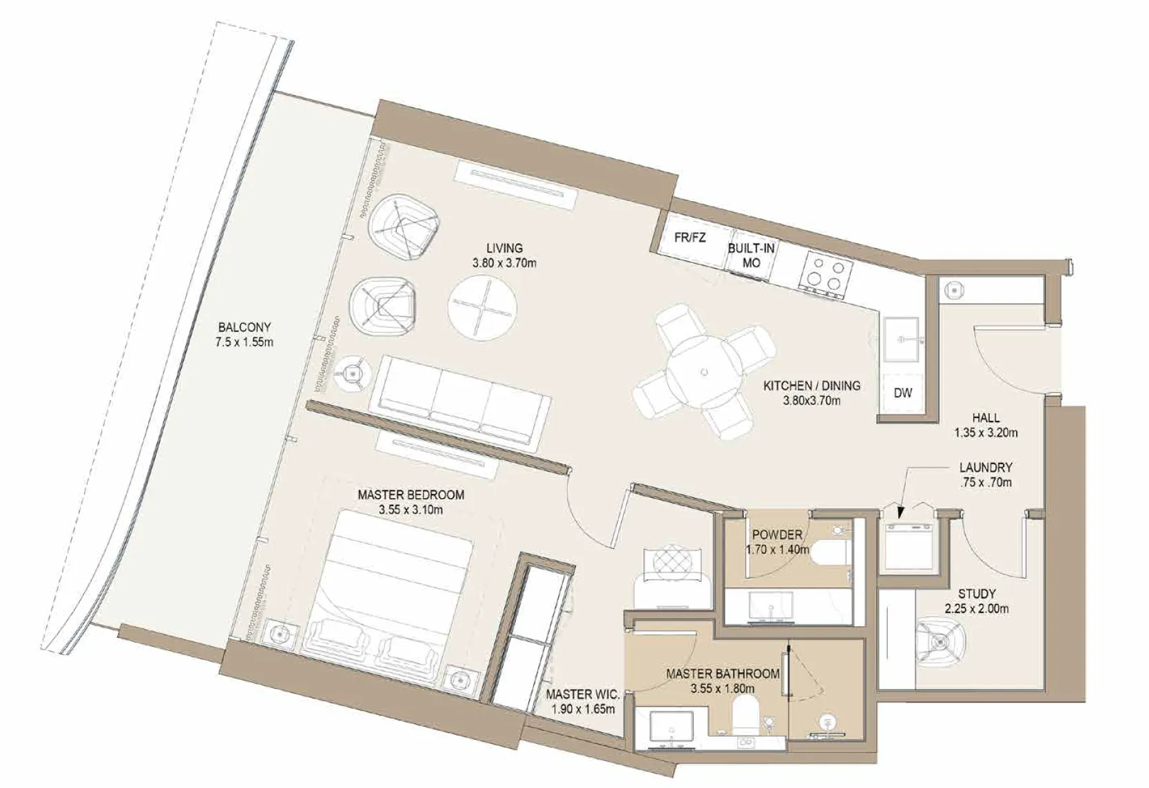 One Development Laguna Residence 1BR floor plan