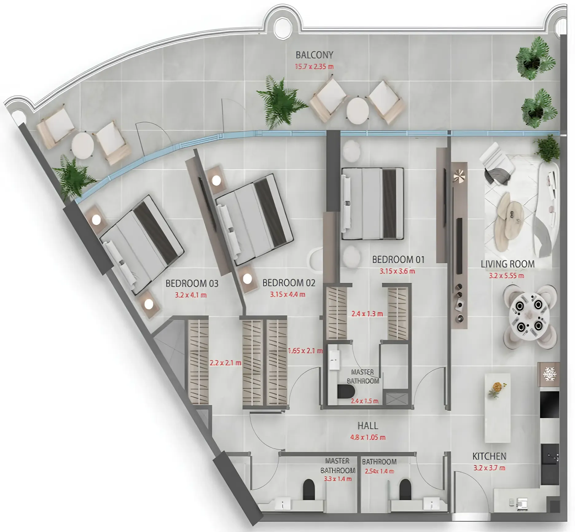 3 bedrooms floor plan