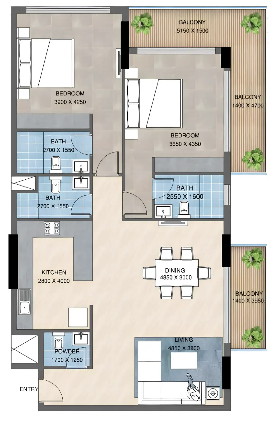 2 bed