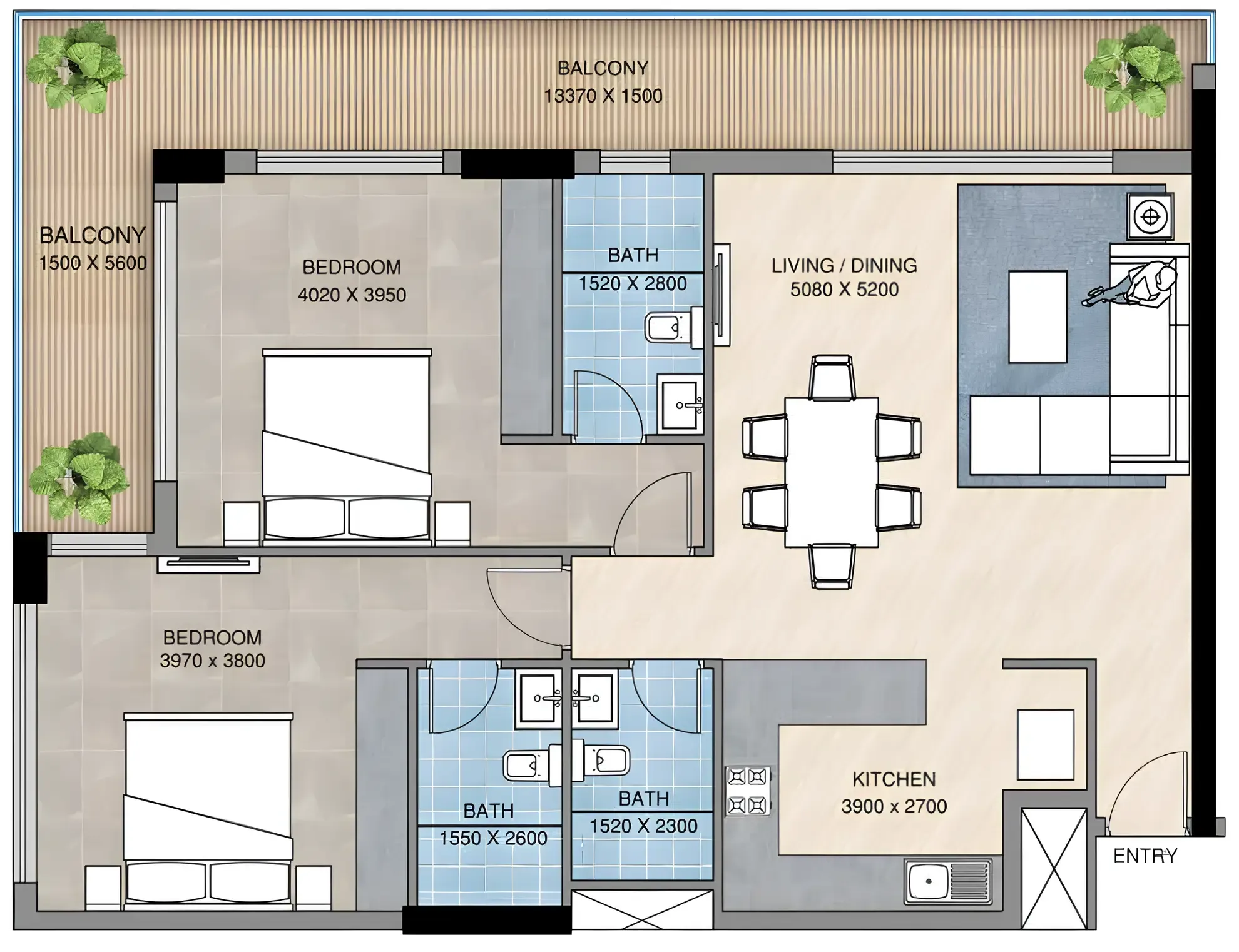 2 bed