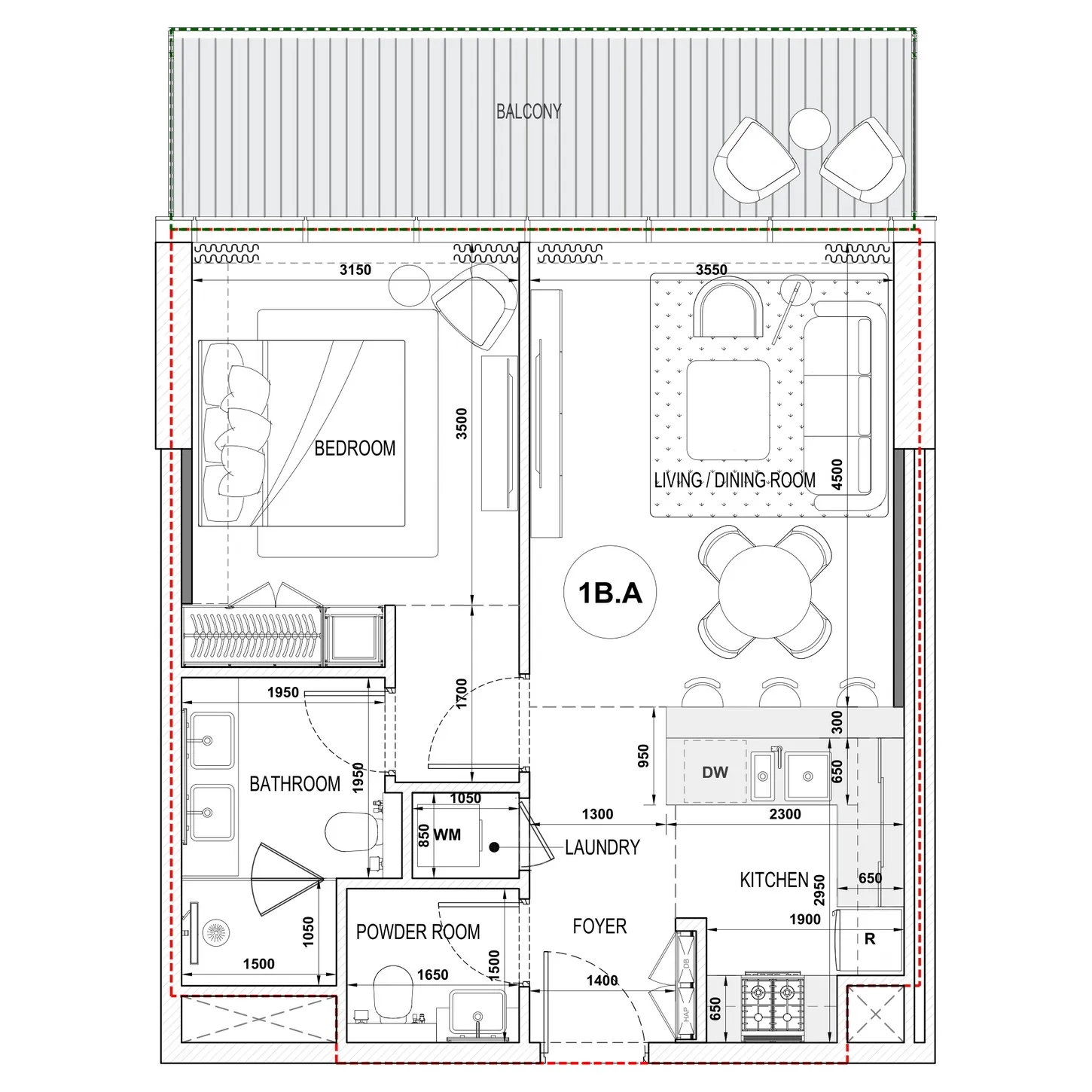 Seef Residences — 1 Bedroom floor plan