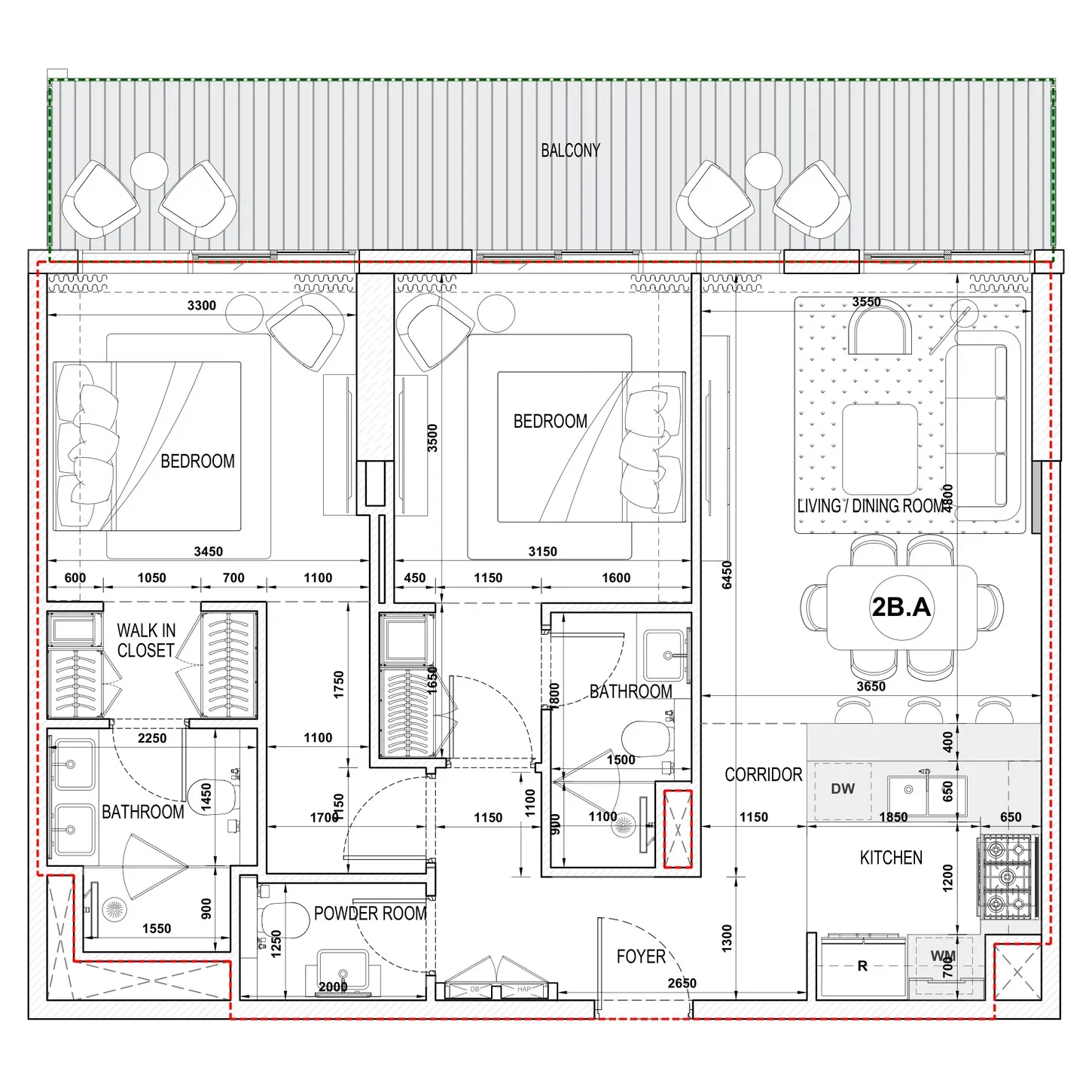Seef Residences — 2 Bedrooms floor plan