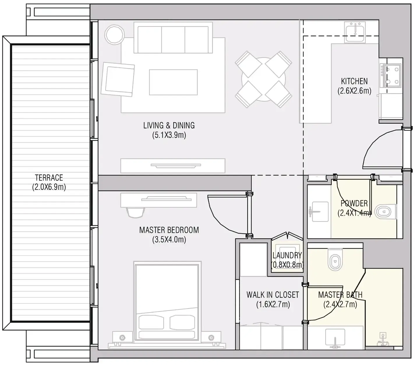 ALAIN Vida Residences Saadiyat Island 1BR floor plan