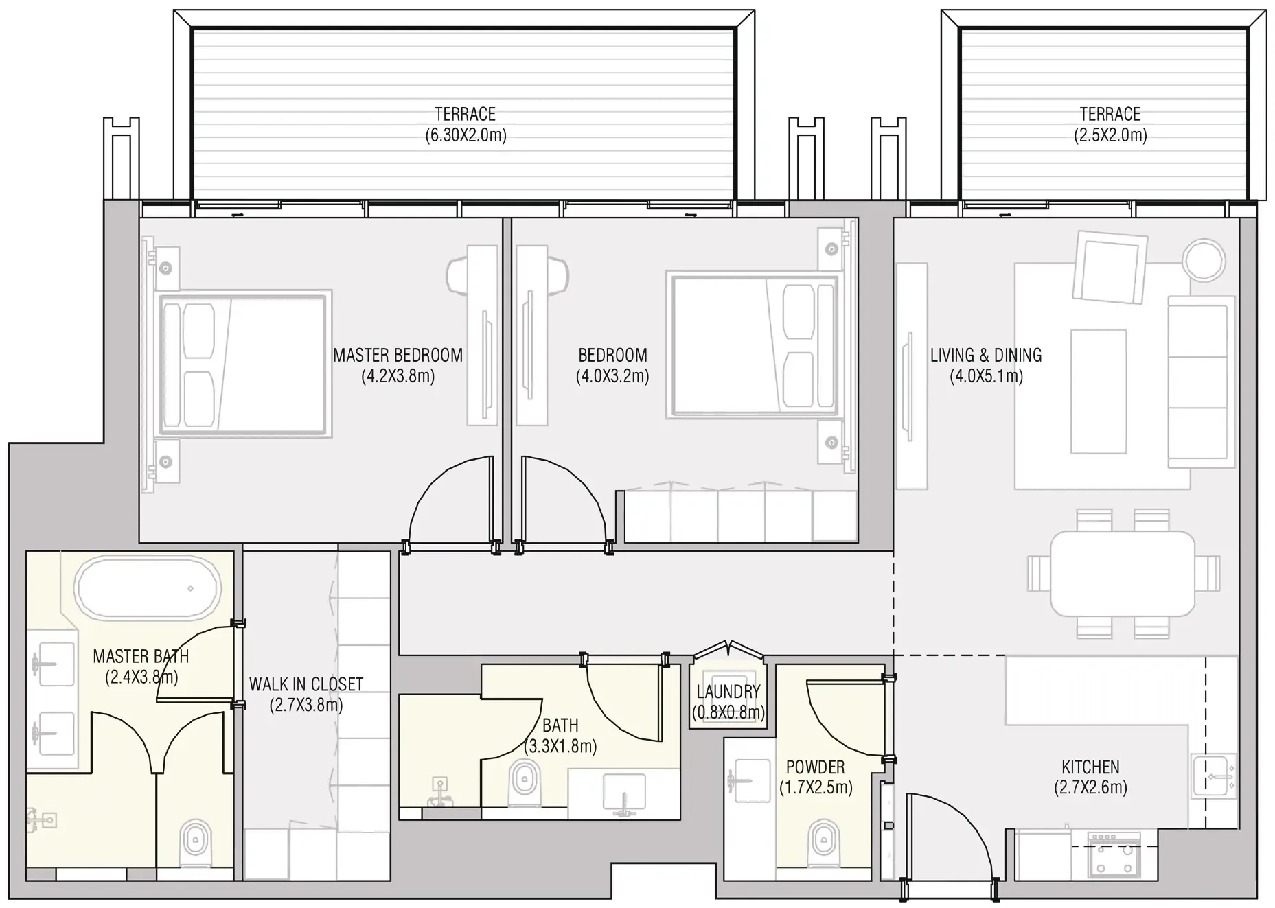 ALAIN Vida Residences Saadiyat Island 2BR floor plan