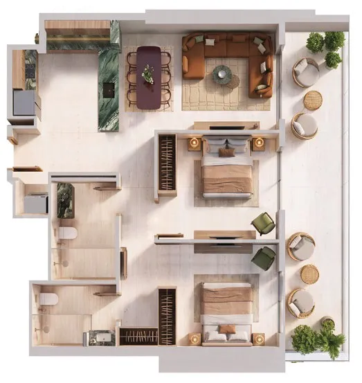 2 bedrooms floor plan