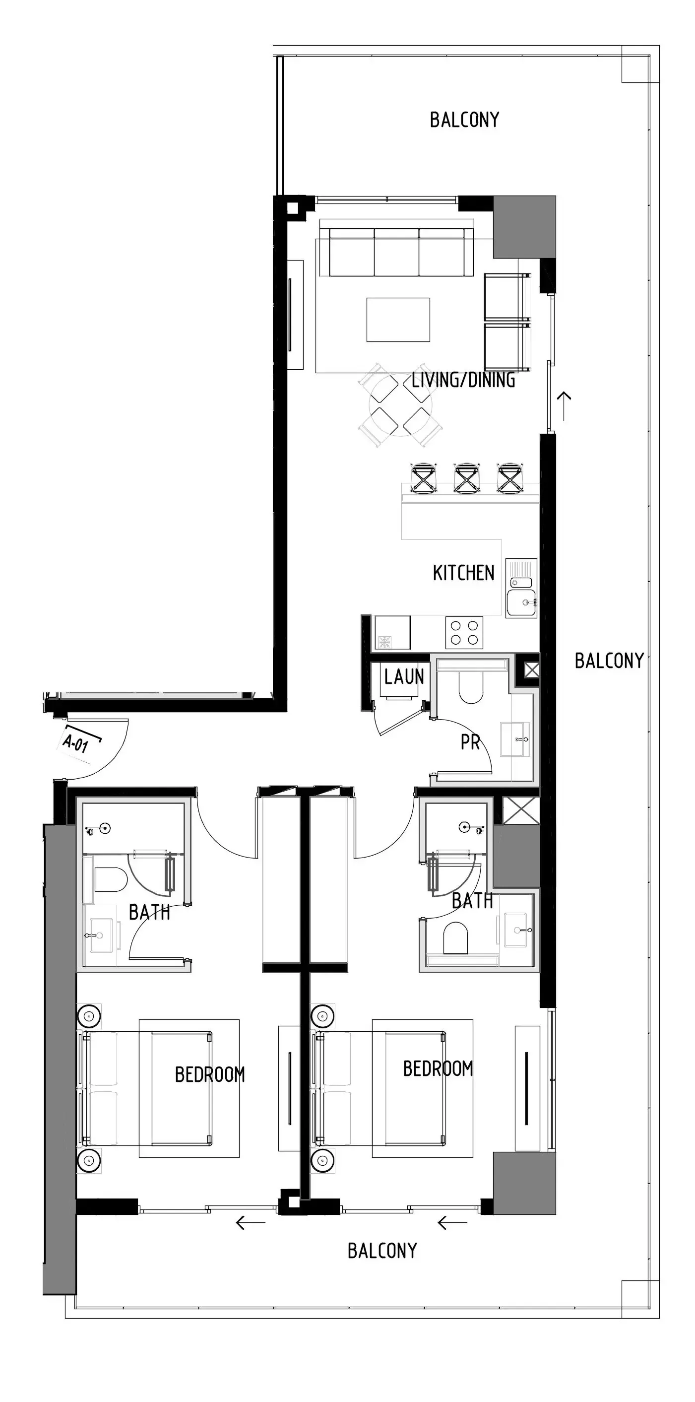 2 bedrooms floor plan