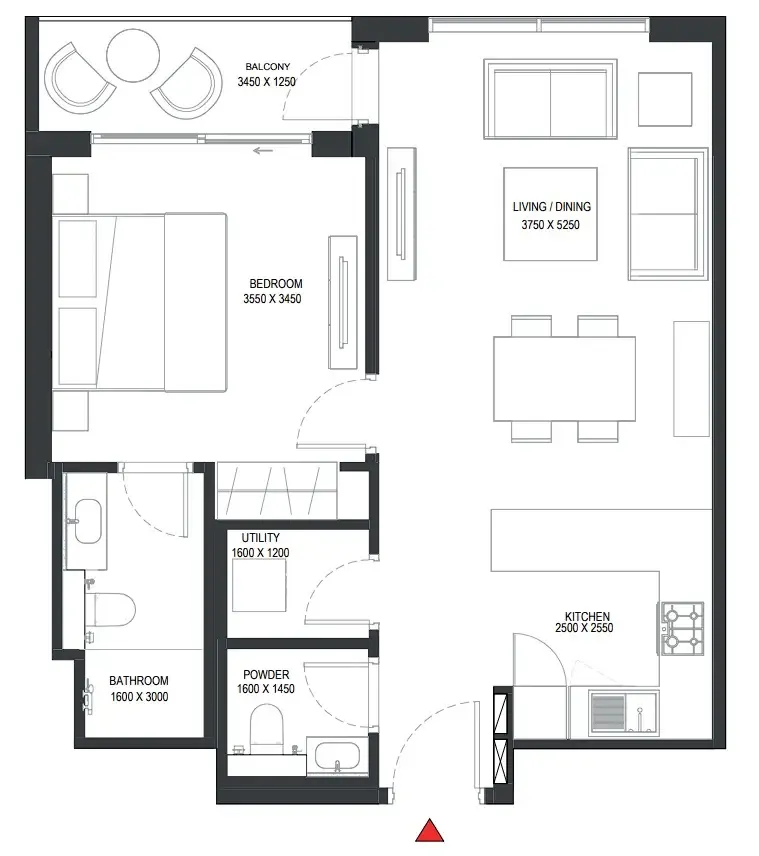 1 bedroom floor plan