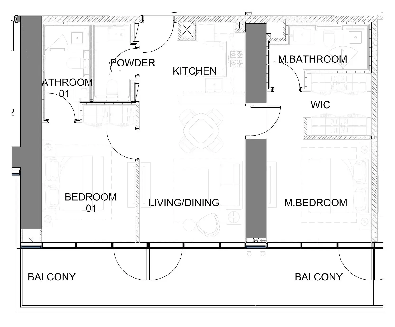 2 bedrooms floor plan