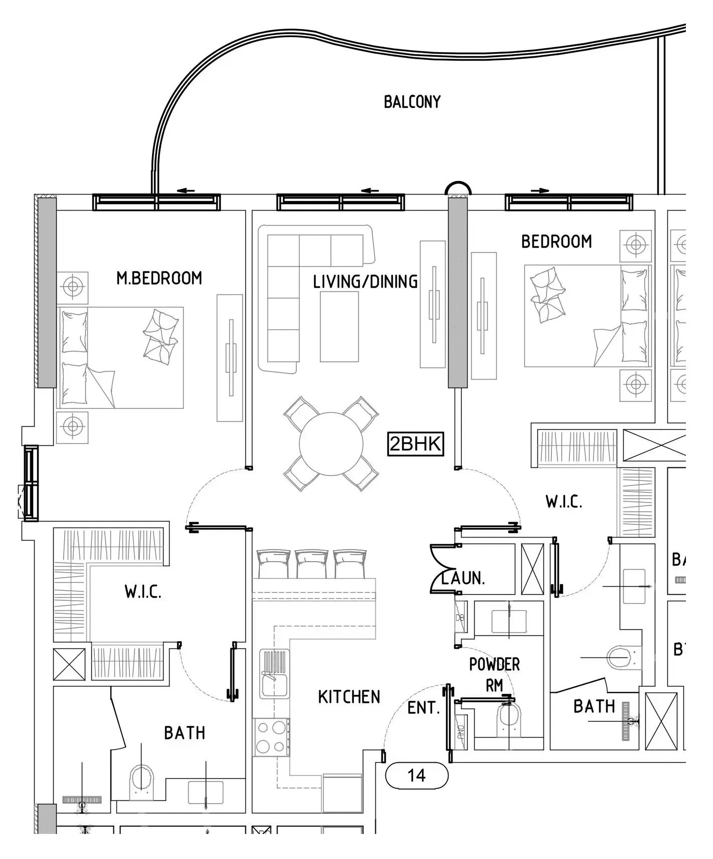 2 bedrooms floor plan