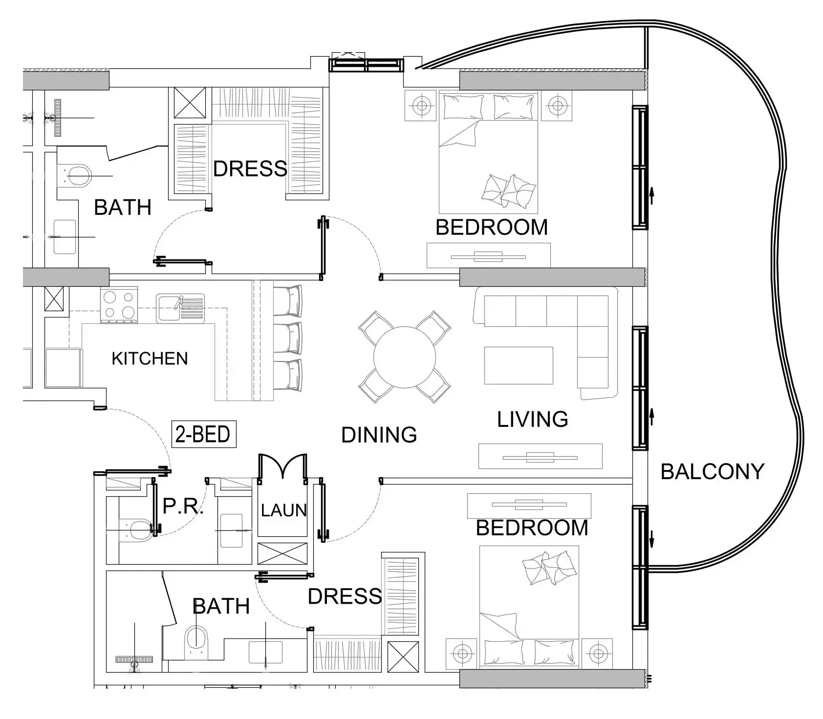 2 bedrooms floor plan