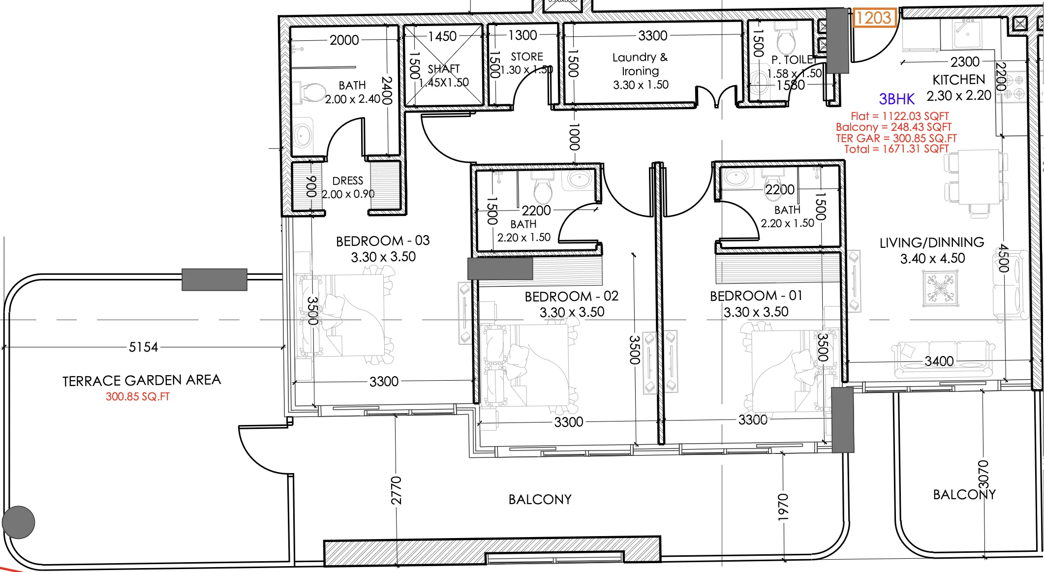 3 bedrooms floor plan