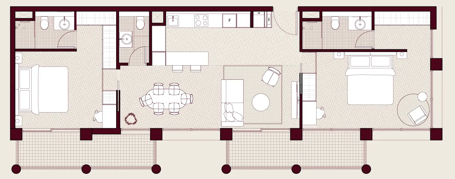 2 bedrooms floor plan