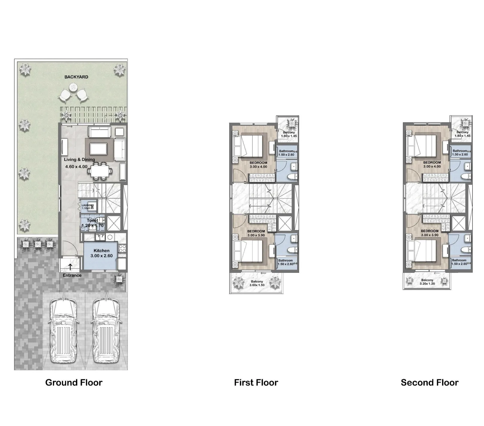 4-bedroom townhouse floor plan