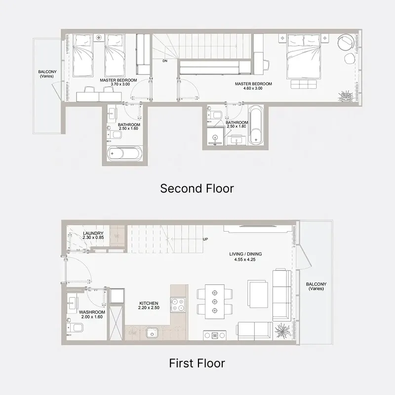 2 bedrooms floor plan