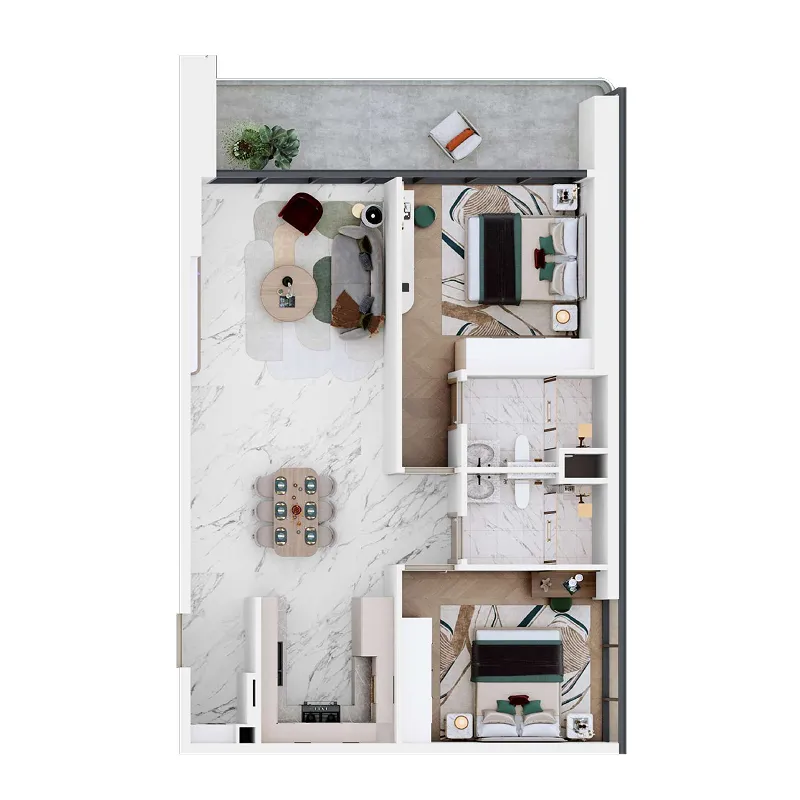 2 bedrooms floor plan