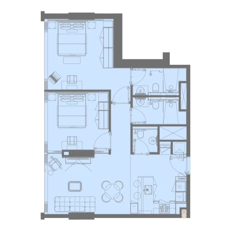 2 bedrooms floor plan