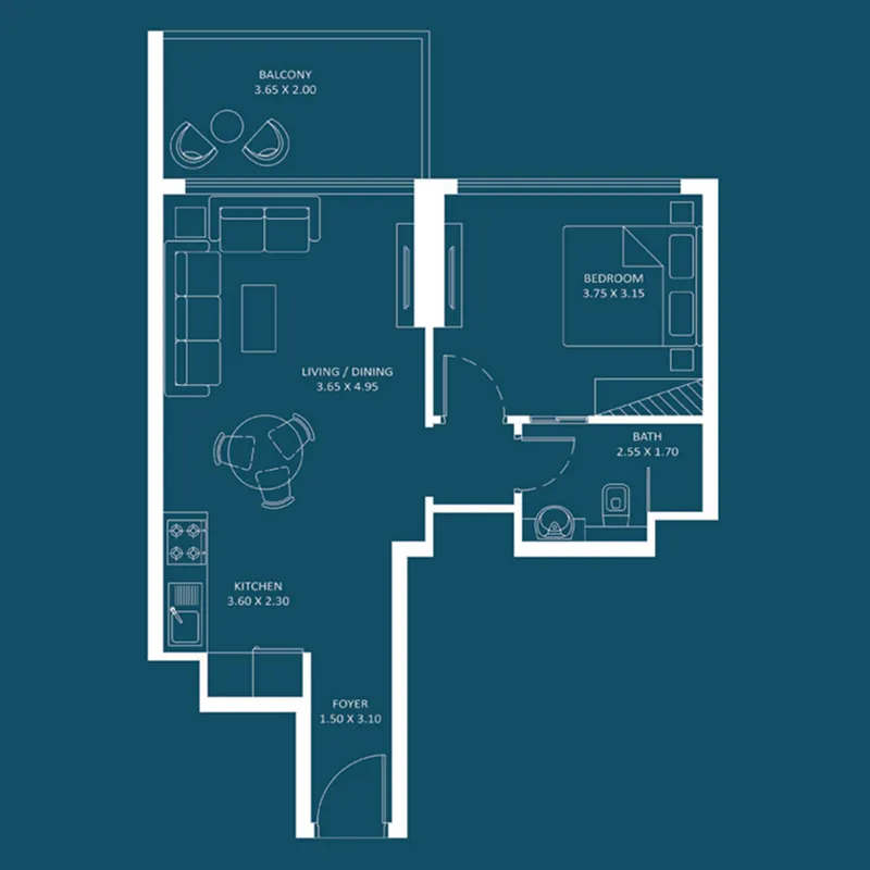 Oasiz 2 — 1 Bedroom floor plan