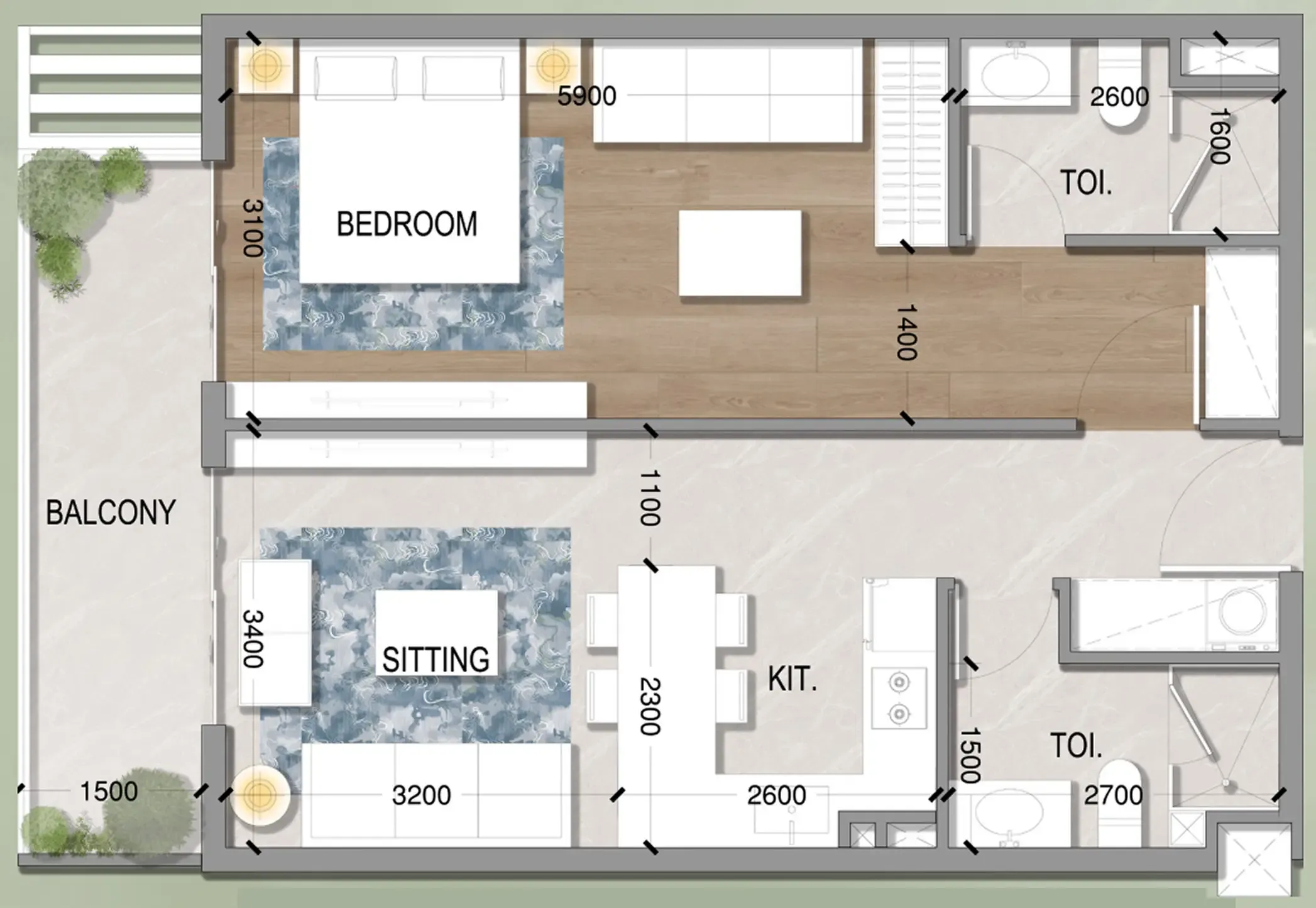 1 bed