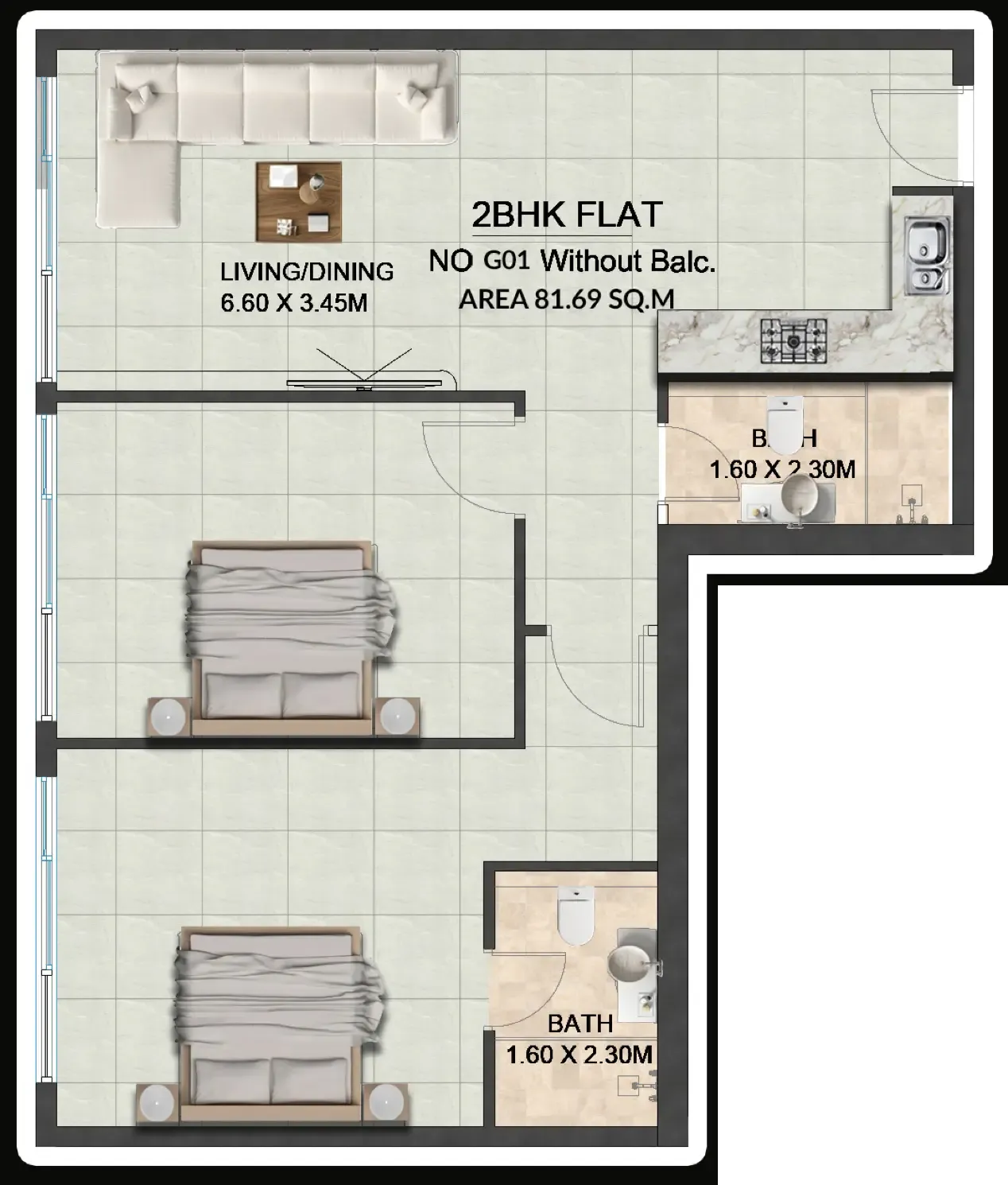 2 bed