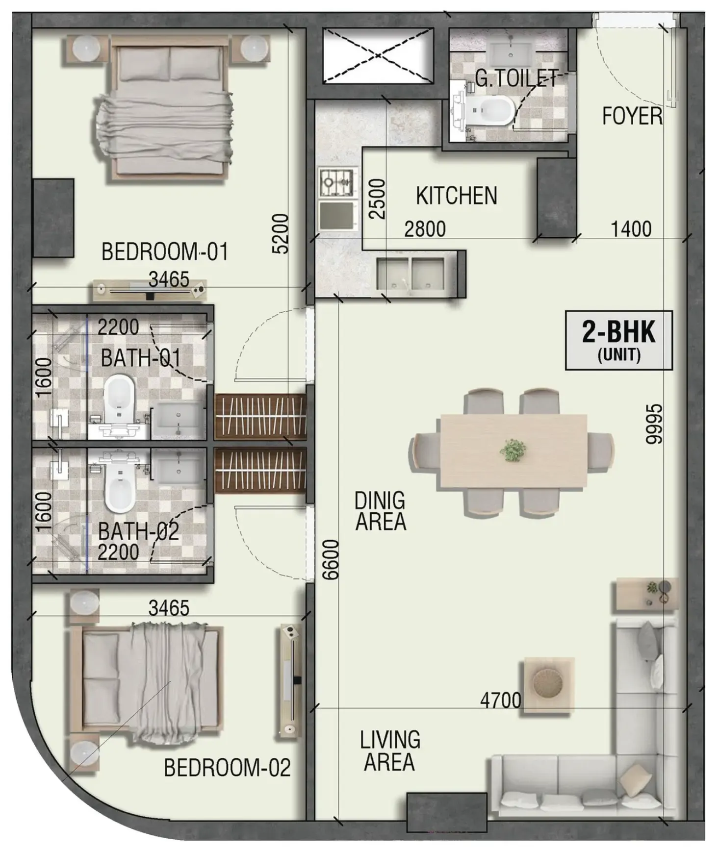 2 bed