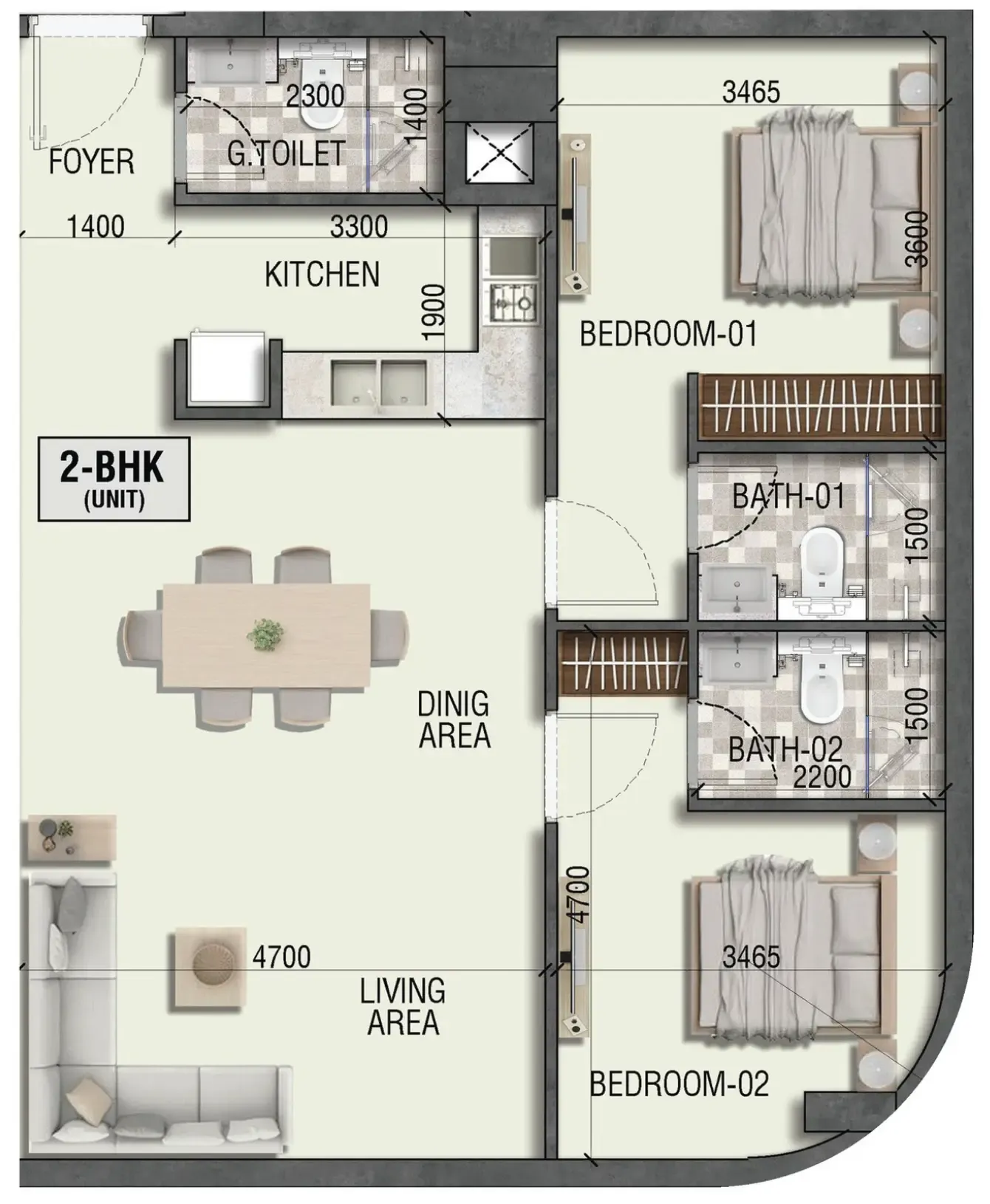 2 bed