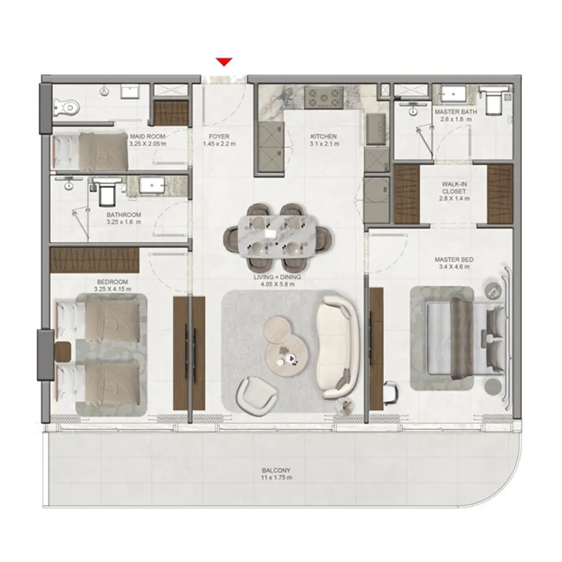 2 bedrooms floor plan