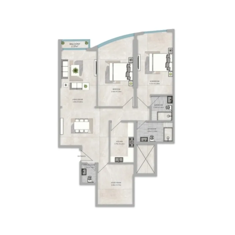 2 bedrooms floor plan