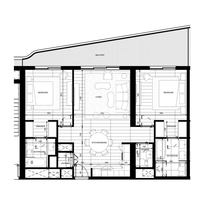 2 bedrooms floor plan