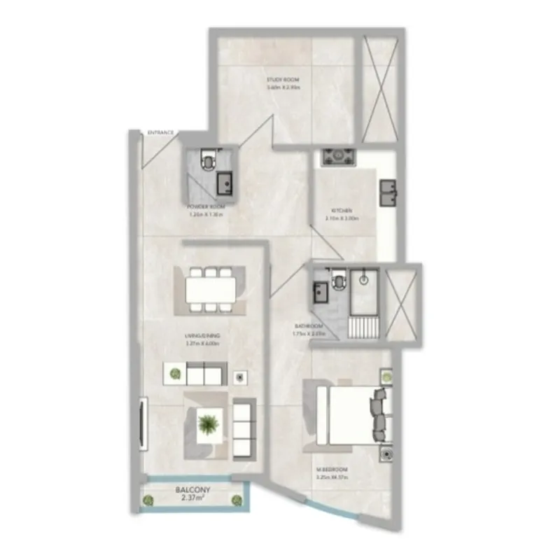1 bedroom floor plan