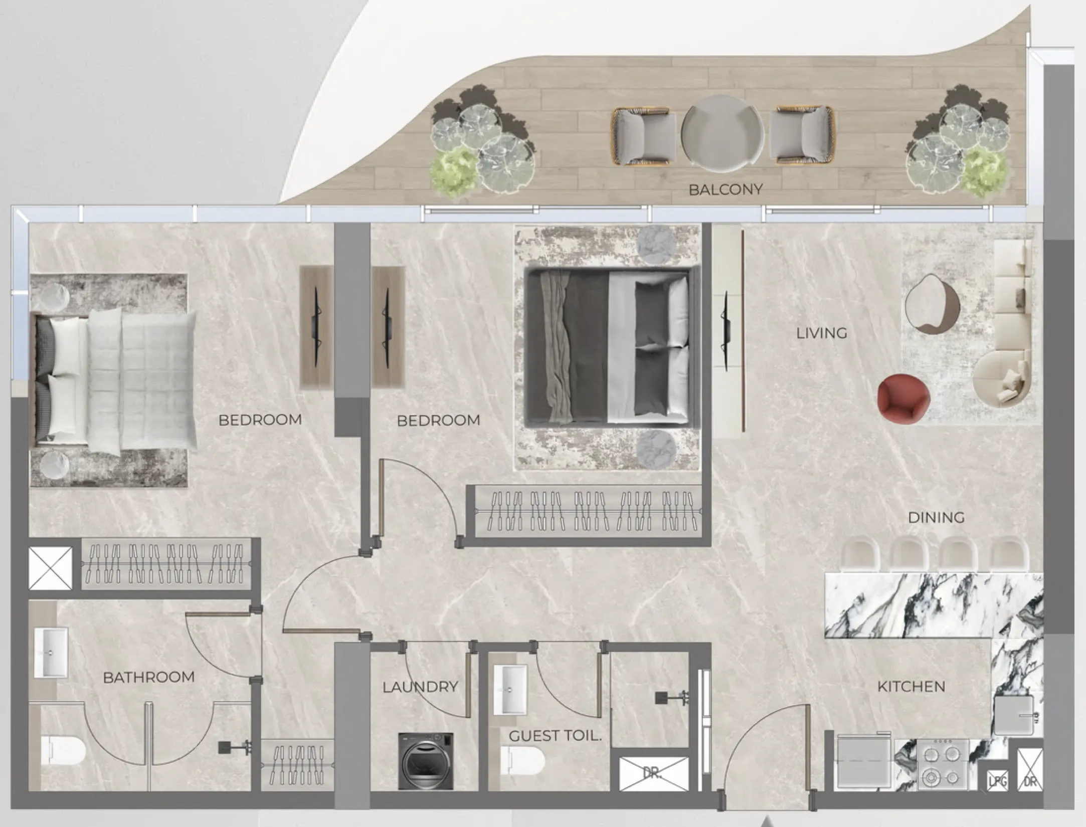 2 bedrooms floor plan