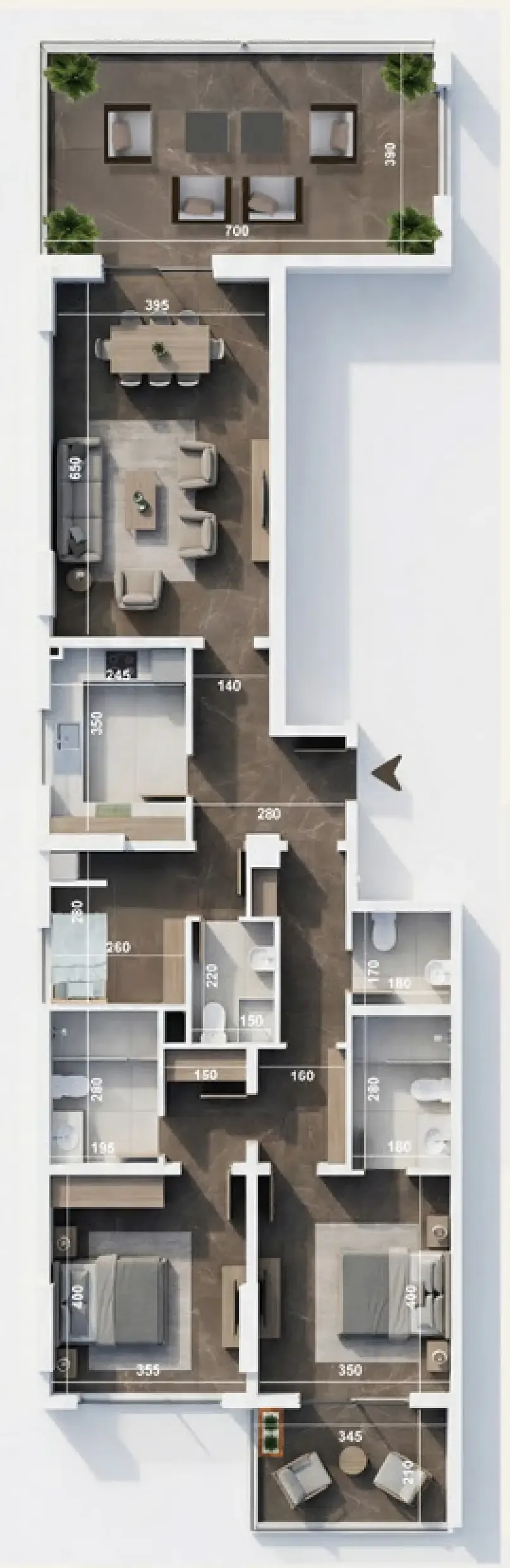 2 bedrooms floor plan