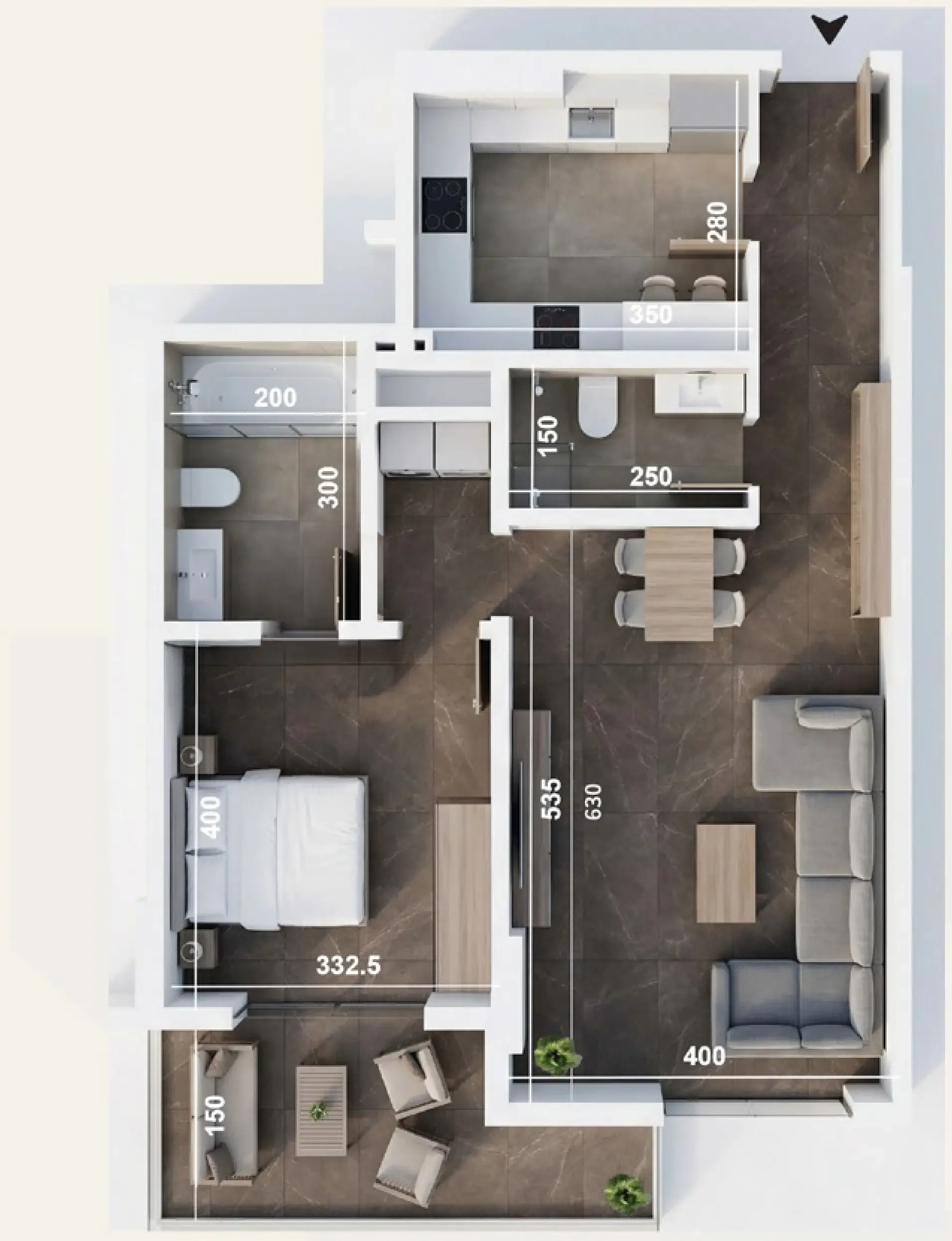 1 bedroom floor plan