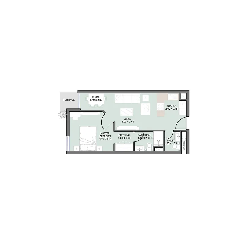 Reportage Residences at Lahore — 1 Bedroom floor plan