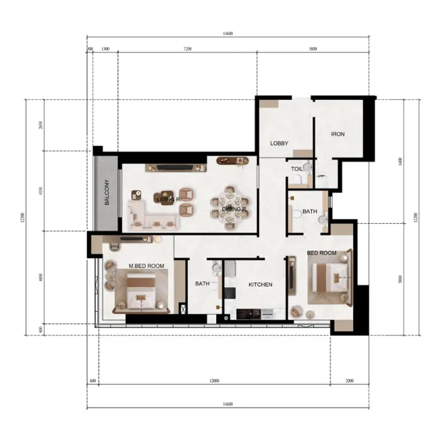 2 bedrooms floor plan