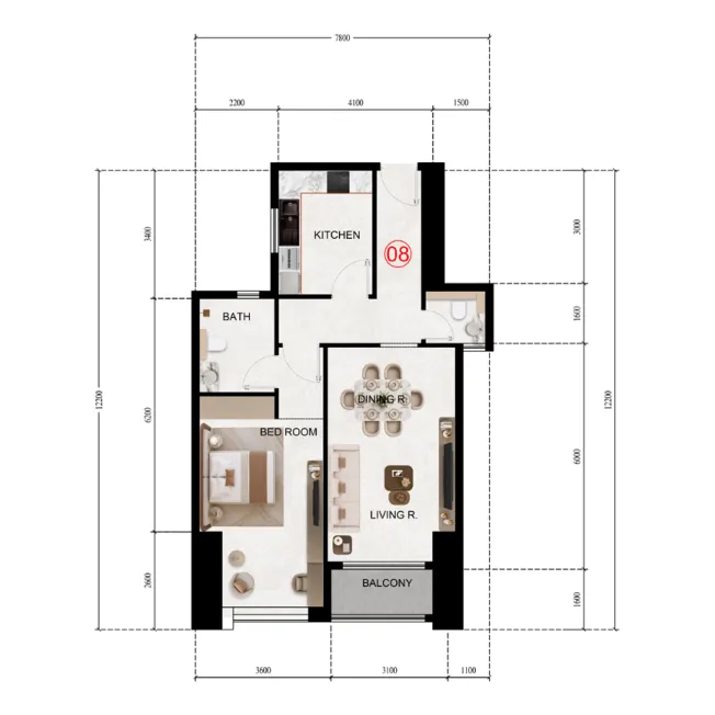 1 bedroom floor plan