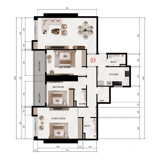 3 bedrooms floor plan