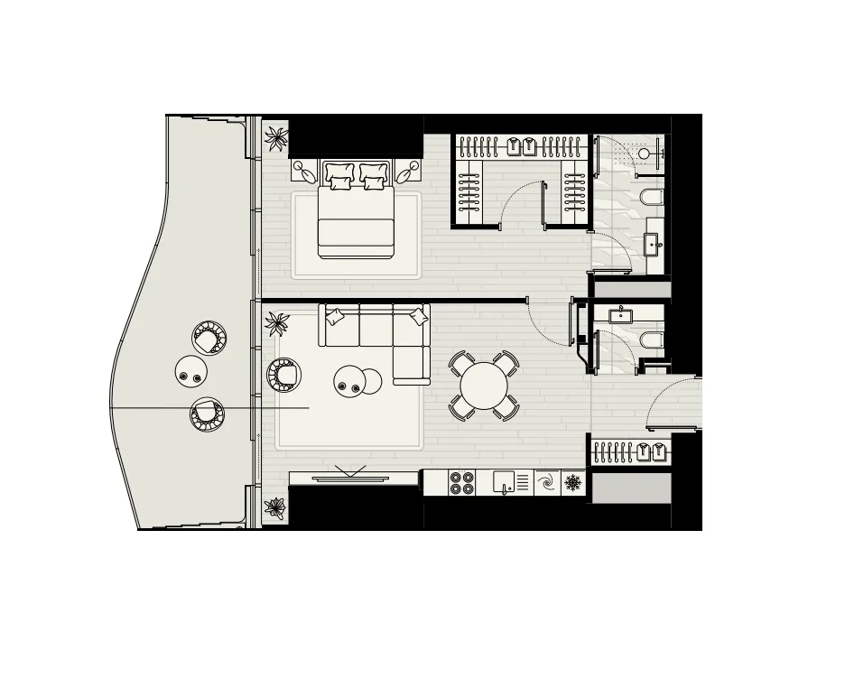Mered Iconic Tower 1BR floor plan